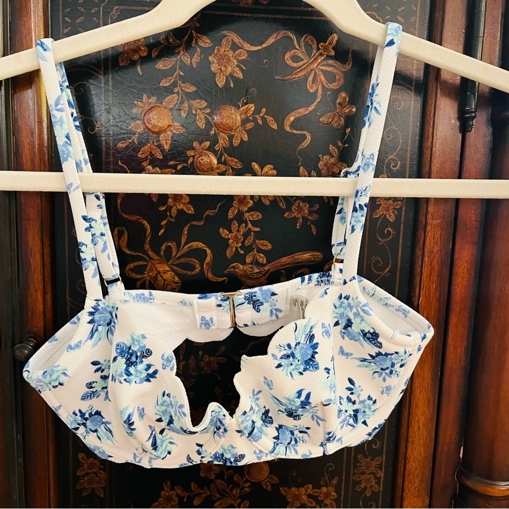 Victoria’s Secret swim top blu/white floral scalloped top & sides adjustable 32c - Picture 4 of 11